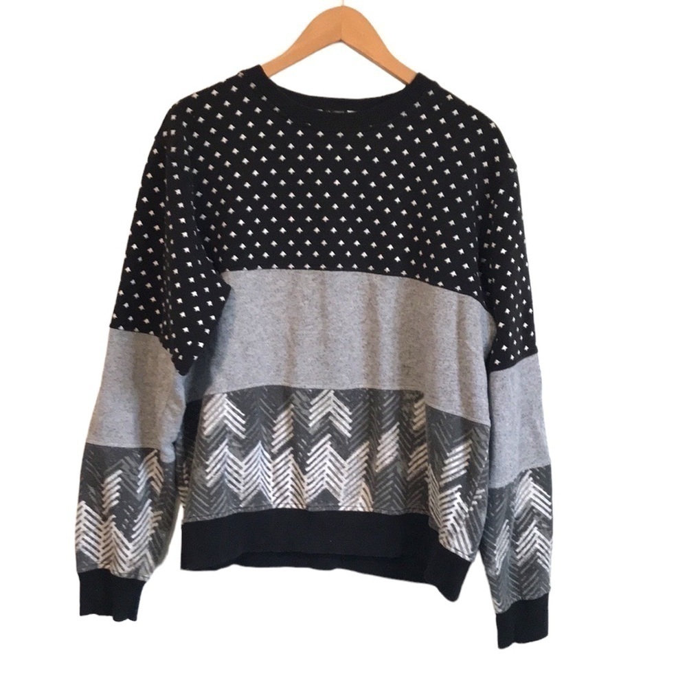 Lrg vintage style multi print crewneck sweatshirt gray black size Large